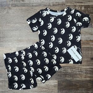 Magical Mamas Black & White Ying Yang Bamboo Short Sleeve Shirt & Shorts PJ Set
